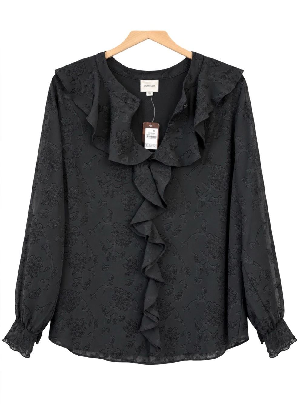 Avenue NWT Size 20 Blake Black Floral Burnout Ruffle Blouse Plus Size Whimsigoth